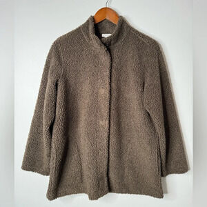 PureJill J. Jill Faux Fur Sherpa Teddy Snap Front High Neck Jacket Taupe Brown